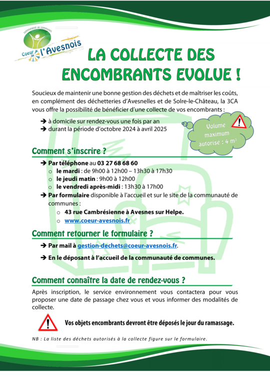 Affiche comportant les informations sur la collecte des encombrants